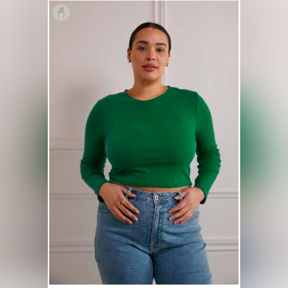 Womance/Green Ribbed Long Sleeve Crop Top Sz S